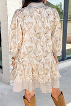 Load image into Gallery viewer, Khaki Plus Size Floral Print Striped Trim Patchwork Button Down A-line Dress
