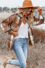 Load image into Gallery viewer, Brown Plaid Flap Pockets Shacket
