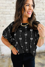 Load image into Gallery viewer, Black Bow Print Puff Short Sleeve Top
