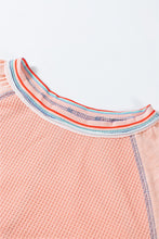 Load image into Gallery viewer, Grapefruit Orange Waffle Knit Wide Bracelet Sleeve Patchwork Raglan Top

