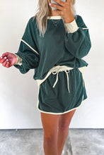 Load image into Gallery viewer, Evergreen Color Contrast Loose Pullover and Lace-up Waist Skort Set

