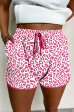 Load image into Gallery viewer, Pink Leopard Elastic Waistband Lace up Contrast Trim Casual Shorts
