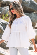 Load image into Gallery viewer, White Bow Knot Cutout Back Loose Fit 3/4 Sleeve Blouse
