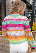 Load image into Gallery viewer, Rose Red Colorblock Patchwork Knit Crochet Eyelet Sweater

