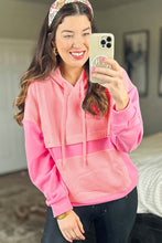 Load image into Gallery viewer, Pink Textured Color Block Kangaroo Pocket Drop Shoulder Hoodie
