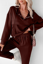 Load image into Gallery viewer, Chicory Coffee Button Drawstring Cropped Hoodie Jogger 2pcs Set
