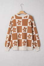 Load image into Gallery viewer, Thai Curry Flower Plaid Henley Baggy Sweater
