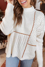Load image into Gallery viewer, White Mix Texture Patchwork Contrast Stitch Mock Neck Sweater
