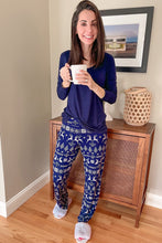 Load image into Gallery viewer, Blue Solid Top and Christmas Pants Two Piece Lounge Set
