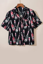 Load image into Gallery viewer, Black Champagne Print Silky Short Sleeve Pajamas Set

