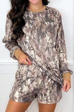 Load image into Gallery viewer, Khaki Woodland Camo Print Long Sleeve Top Casual Short Set
