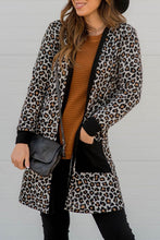 Load image into Gallery viewer, Black Leopard Patched Pocket Open Front Cardigan
