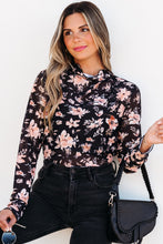 Load image into Gallery viewer, Black Floral Mesh Mock Neck Long Sleeve Slim Fit Top
