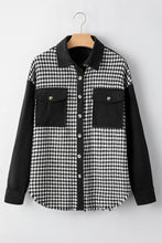 Load image into Gallery viewer, Black Houndstooth Corduroy Patchwork Flap Pocket Shacket
