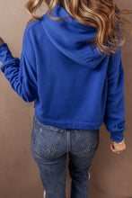 Load image into Gallery viewer, Dark Blue Solid Drop Shoulder Drawstring Cropped Hoodie
