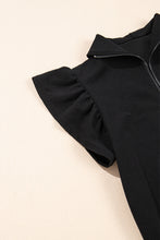 Load image into Gallery viewer, Black Textured Ruffled Sleeve Zipped Top and Wide Leg Pants Set

