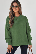 Load image into Gallery viewer, Vineyard Green Solid Color Mixed Textured Knitted Crew Neck Sweater
