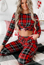 Load image into Gallery viewer, Red Festive Plaid Print Round Neck Long Sleeve and Pants 2 Piece Lounge Set
