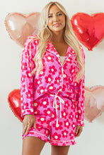 Load image into Gallery viewer, Pink Flower Print Long Sleeve Shirt Shorts Pajamas Set
