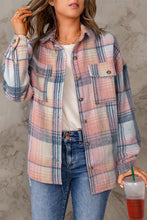 Load image into Gallery viewer, Pink Plaid Flap Pockets Shacket
