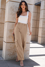 Load image into Gallery viewer, Camel Solid Color Elastic High Waist Loose Cargo Pants
