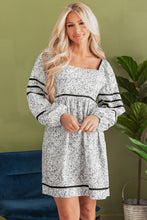 Load image into Gallery viewer, Gray Floral Print Open Back Balloon Sleeve Square Neck Mini Dress

