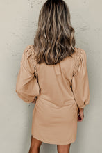 Load image into Gallery viewer, Light French Beige Braided Trim Puff Sleeve Dress
