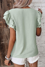 Load image into Gallery viewer, Clearly Aqua Solid Color Ruffled Short Sleeve Casual Blouse
