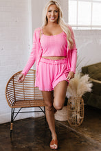 Load image into Gallery viewer, Bonbon Delicate Texture Cropped Cami Shorts and Cardigan 3pcs Lounge Set
