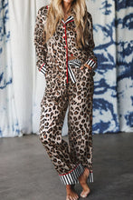 Load image into Gallery viewer, Dearlove Khaki Leopard Print Colorblock Striped Edge Shirt and Pants Pajama Set
