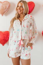Load image into Gallery viewer, White Christmas Wine Glass Print Bow Knot Two Piece Pajama Set
