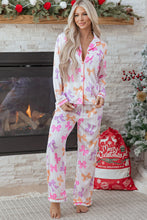 Load image into Gallery viewer, Pink Striped Bow Print Contrast Piping Trim Shirt and Pants 2pcs Pajama Set
