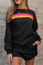 Load image into Gallery viewer, Black Striped Accent Pullover and Shorts Two Piece Casual Set
