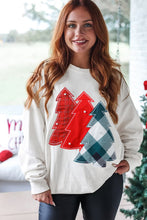 Load image into Gallery viewer, White Pearl Plaid Christmas Tree Patched Drop Shoulder Sweatshirt
