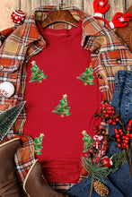Load image into Gallery viewer, Red Sequined Christmas Tree Graphic Crewneck T Shirt
