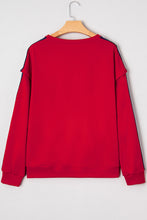 Load image into Gallery viewer, Fiery Red Contrast Striped Detail Varsity Sweatshirt
