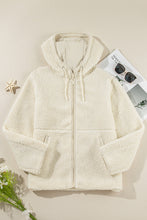 Load image into Gallery viewer, Beige Fleece Zip Up Drawstring Hooded Pocketed Jacket
