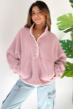 Load image into Gallery viewer, Fushia Stand Neck Half Button Zip Pocket Plush Sweatshirt
