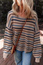 Load image into Gallery viewer, Multicolour Striped Knitted Drop Shoulder Round Neck Sweater
