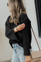 Load image into Gallery viewer, Black Solid Textured Knit Split Cuff Drop Shoulder Loose Sweater
