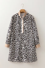 Load image into Gallery viewer, Multicolour Button Striped Collar Leopard Print Long Sleeve Flared Dress
