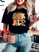 Load image into Gallery viewer, Black GOBBLE Leopard Letter Print Turkey Bow Graphic T Shirt
