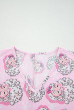 Load image into Gallery viewer, Pink Santa Claus Print V Neck Tee Drawstring Pants 2pcs Lounge Set
