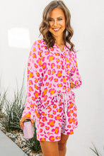 Load image into Gallery viewer, Pink Leopard Print Long Sleeve Shirt and Shorts Pajama Set
