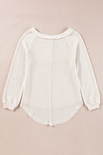 Load image into Gallery viewer, Oatmeal Waffle Knit Buttoned Front Raglan Sleeve Loose Blouse
