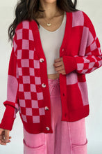 Load image into Gallery viewer, Fiery Red Mixed Plaid Relaxed Sweater Cardigan
