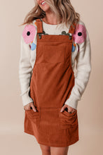 Load image into Gallery viewer, Cinnamon Solid Front Pockets Sleeveless Corduroy Overall Dress

