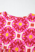 Load image into Gallery viewer, Strawberry Pink Geometric Print Smocked Long Sleeve Mini Dress

