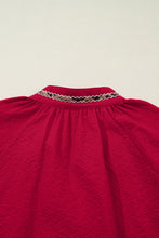 Load image into Gallery viewer, Racing Red Leopard Jacquard Print V Neck Textured Blouse
