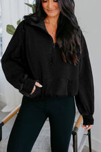 Load image into Gallery viewer, Black Half Zip Kangaroo Pocket Mineral Wash Baggy Hoodie
